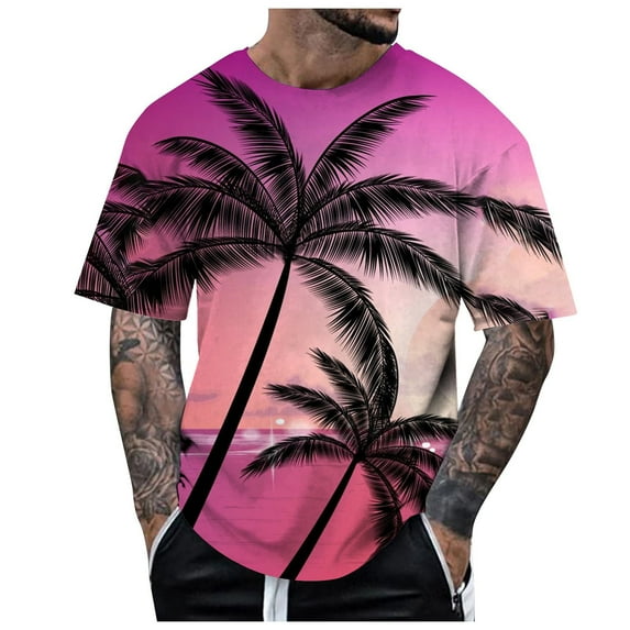 JDEFEG Shirts for Men Relaxed Fit Male's Short Sleeved Independence Day Flag Print T Shirt Running Gym Workout Tee Tops Work Shirts Pink Size Xxxl