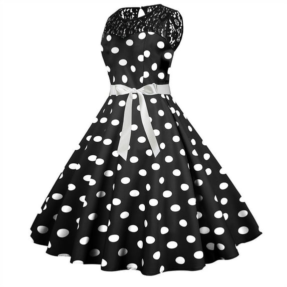 JDEFEG Short for Women Womens 1950S Vintage Swing Dress Dots Lace Prom Party Dress Easter Dress Adult Casual Dress for Women Polyester Black Xl