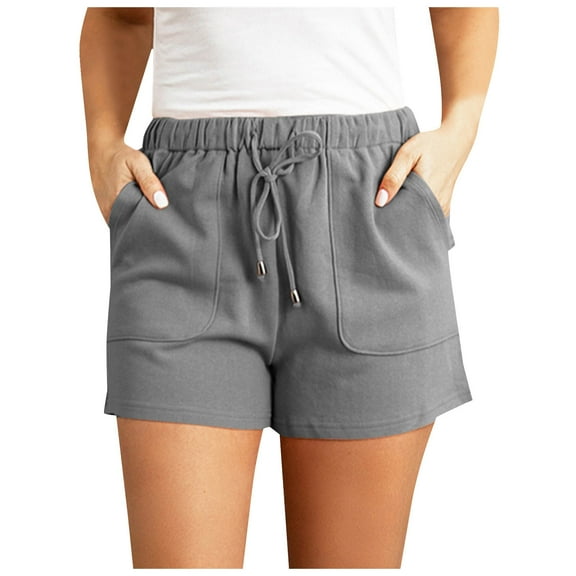 JDEFEG Shorts Women Comfy Womens Summer Solid Color High Waist Straight Drawstring Loose Casual Pocket Shorts Beach Shorts for Women Grey Size M