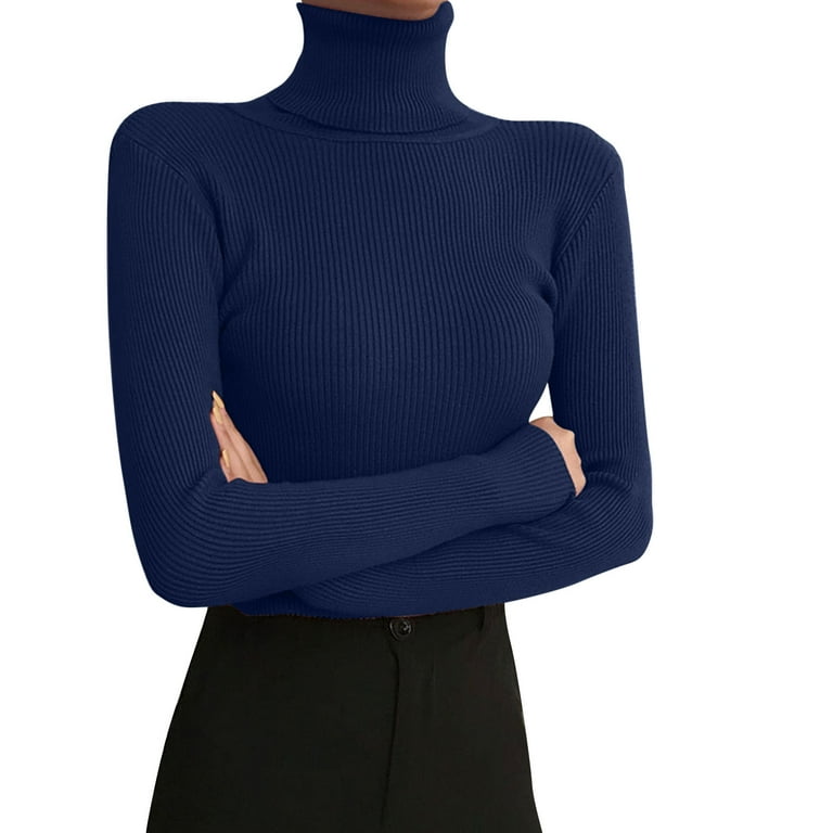 Lapel Navy-blue Long Sleeves Sweater Tops