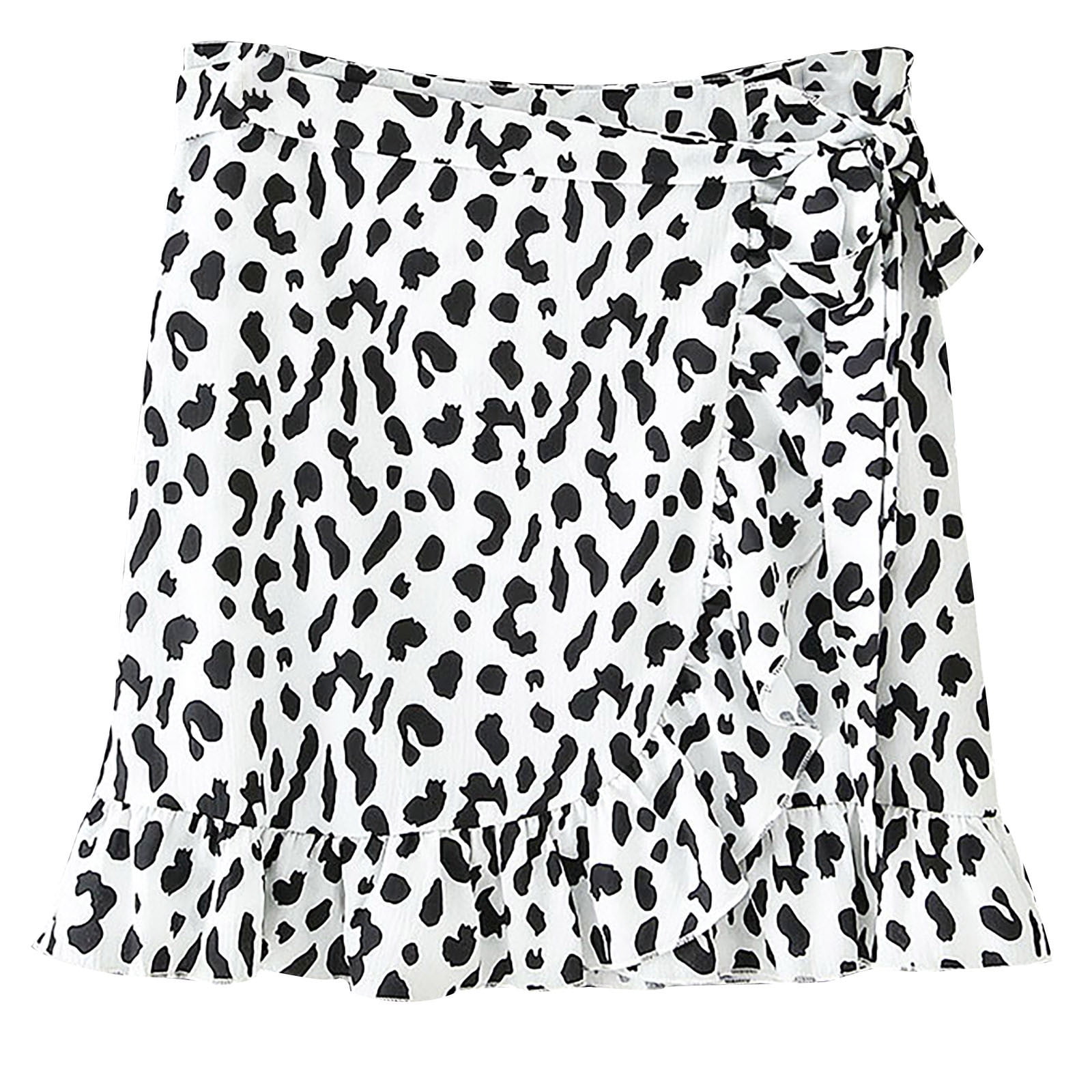 JDEFEG Skirt for Women Silk Midi Skirt Fashion Women Casual Print Ruffles ALine Pleated Lace Up