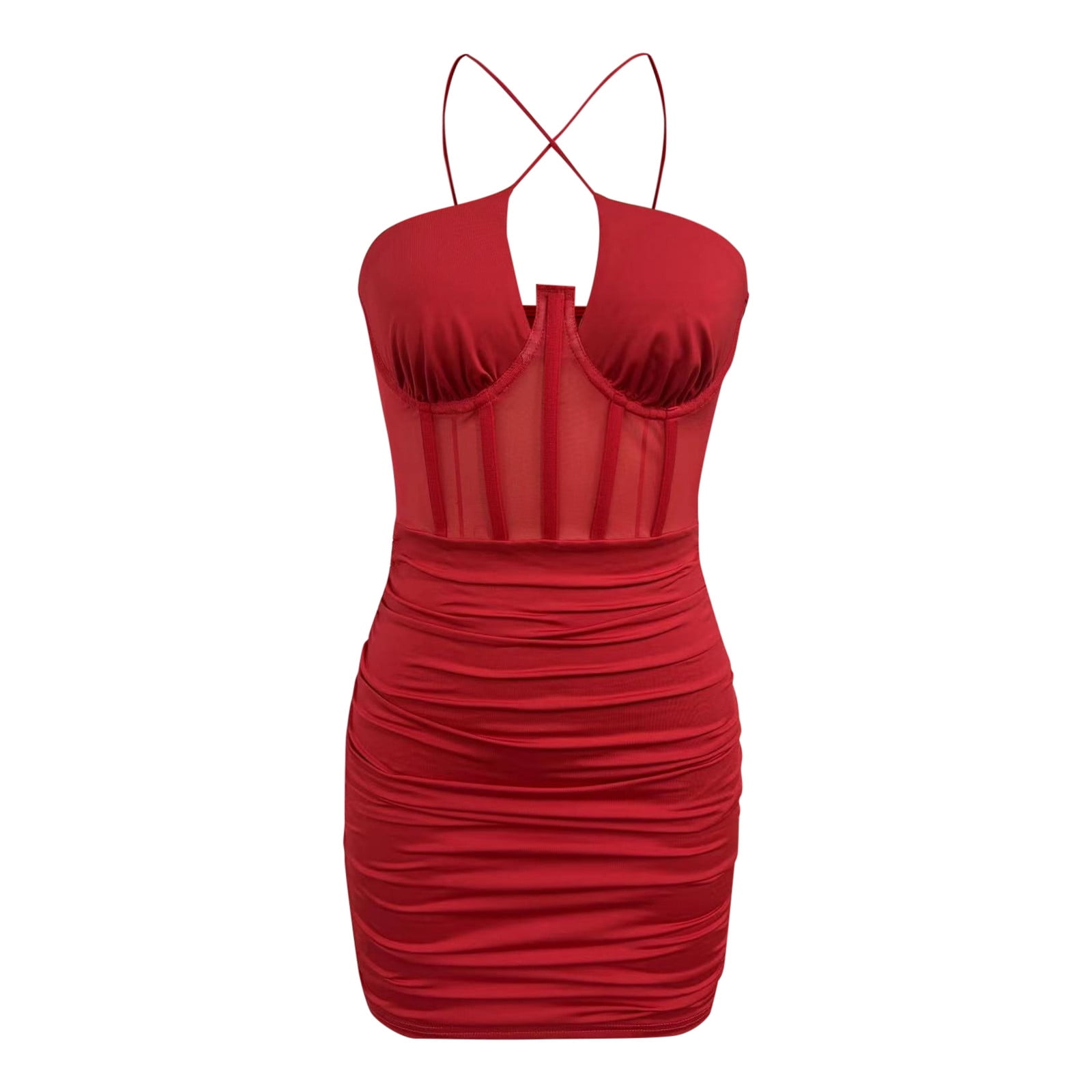 JDEFEG Slim Fit Dresses for Women Women's Sexy Mesh See Through Strap ...