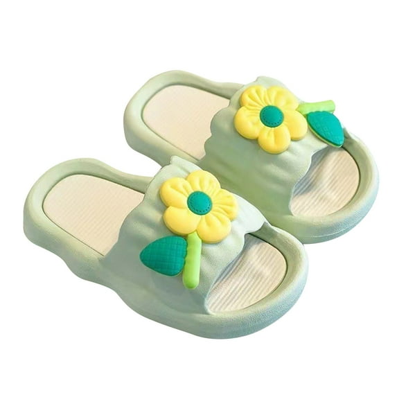 JDEFEG Slippers for Girls Soft Thick Sole Open Toe Summer Sandals Comfortable Slip on Slides for Girl Boys Home Slippers Cartoon Toddler Slippers Green Size 9