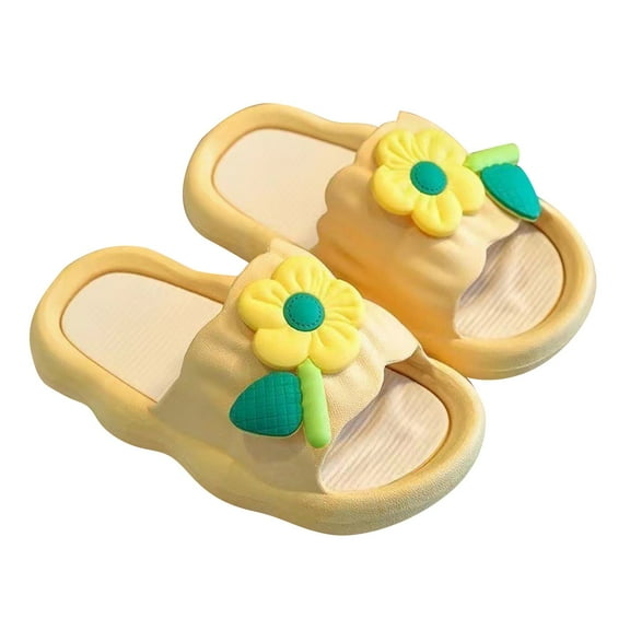 JDEFEG Slippers for Girls Soft Thick Sole Open Toe Summer Sandals Comfortable Slip on Slides for Girl Boys Home Slippers Cartoon Toddler Slippers Yellow Size 9