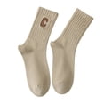 thumbnail image 1 of JDEFEG Socks for Women Womens Stockings Ladies Combed Cotton Embroidered Letter Big C College Style Sports Socks Socks Thigh High Lace Socks Ankle Socks Scrunch Socks Polyester,Cotton Khaki, 1 of 3