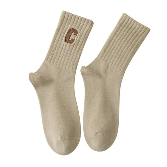 JDEFEG Socks for Women Womens Stockings Ladies Combed Cotton Embroidered Letter Big C College Style Sports Socks Socks Thigh High Lace Socks Ankle Socks Scrunch Socks Polyester,Cotton Khaki