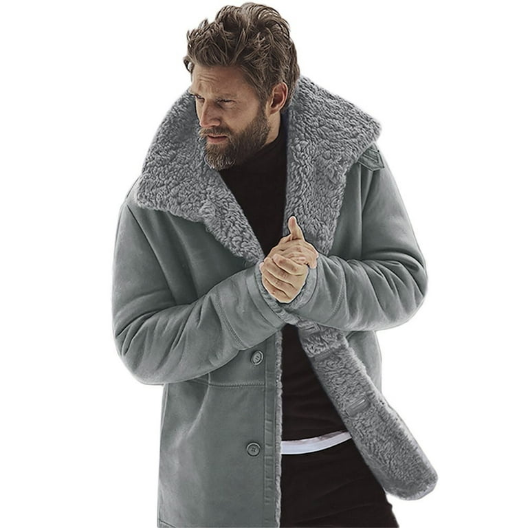 JDEFEG Soft Jacket Men Jackets Jacket Men's Coat Mountain Wool Winter Lamb  Sheepskin Lined Warm Men's Coats Jackets Mens Tan Jacket Gray Xxl