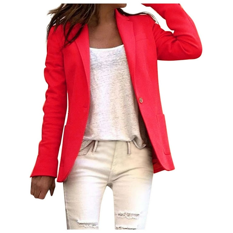 JDEFEG Soft Jackets For Women Womens Casual Solid Long Sleeve Lapel Button  Pocket Jacket Work Office Coat Heavy Jacket Women Plus Size Acrylic Red L 