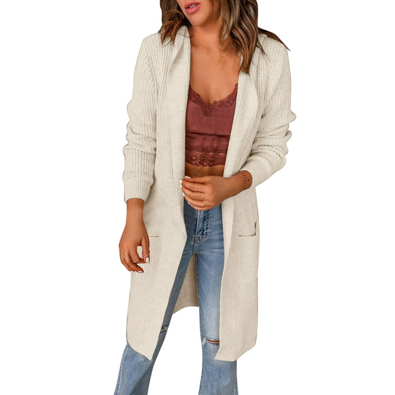 JDEFEG Soft Sweaters for Women Women Long Sleeve Solid Hooded Jacket Pocket  Buttonless Knit Casual Cardigan Women S Cardigan Sweatshirt Polyester A