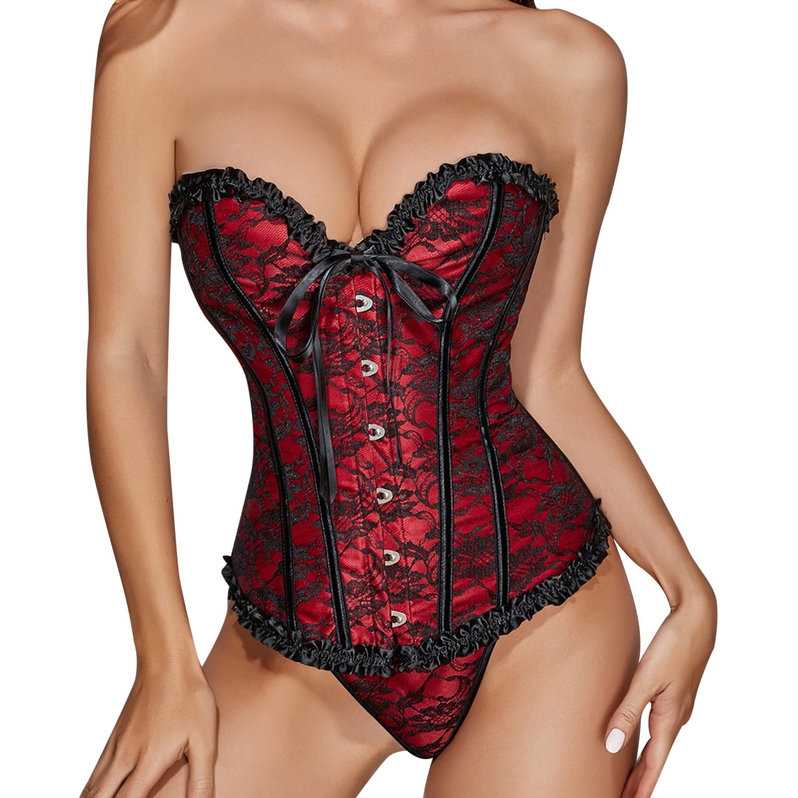Women's Bustier Corset Lace Up Boned Overbust Bustier