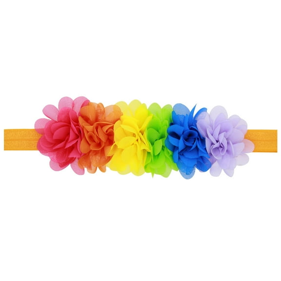 JDEFEG Stretchy Baby Headbands Rainbow Flower Headband Kids Baby Girls Rainbow Floral Hair Band Flower Headwear Oversized Bows Baby Girls Yellow One Size