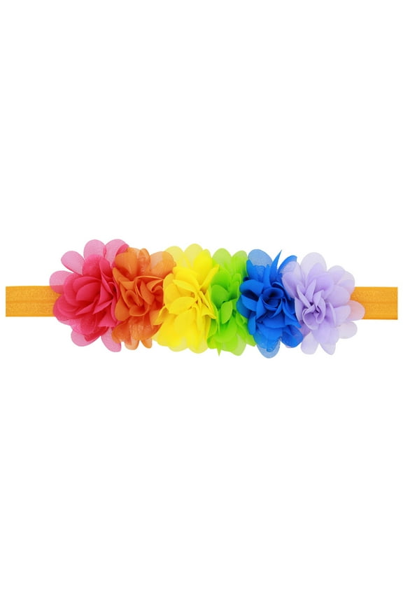 Stretchy Baby Headbands Rainbow Flower Headband Kids Baby Girls Rainbow Floral Hair Band Flower Headwear Oversized Bows Baby Girls Yellow One Size