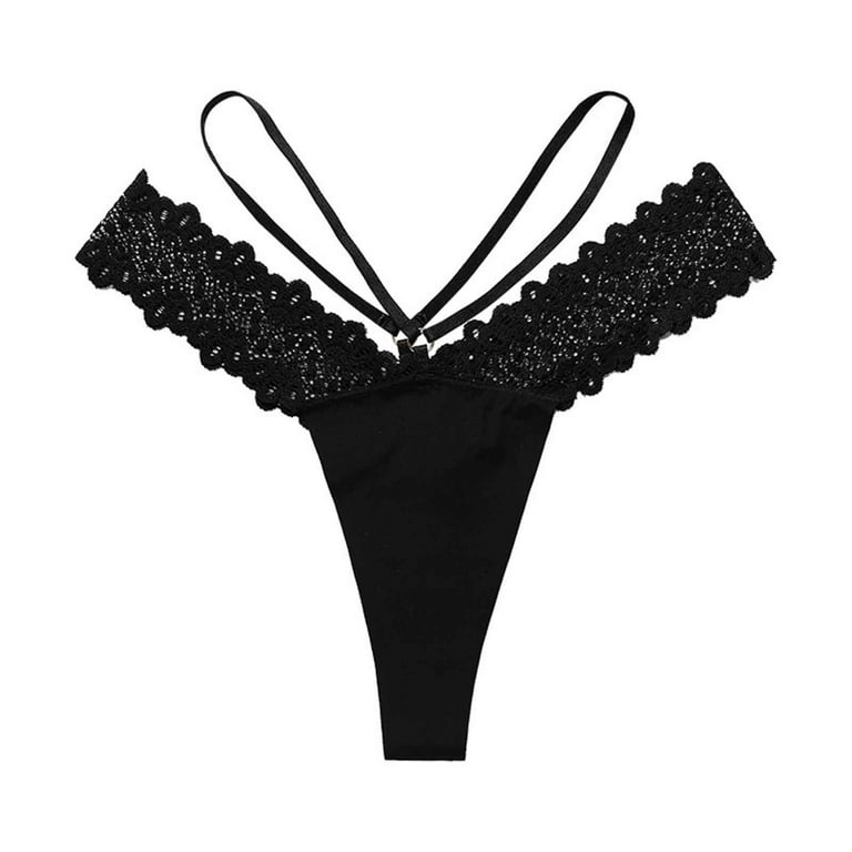 JDEFEG String Bikini Underwear for Women Lace Lace T Pants Low Rise Fine  Decorative T Haped Crotch Breathable Quick Drying Women's French Underwear  Lace Thong Plus Size Lace Black L 