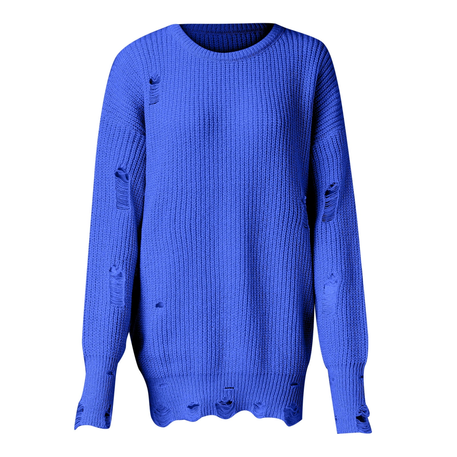 JDEFEG Sweater for Workout Women Crew Neck Long Sleeve Pullover Top Solid Color Hem Ripped Knit Sweater Pullover Sweaters for Men Casual Polyester