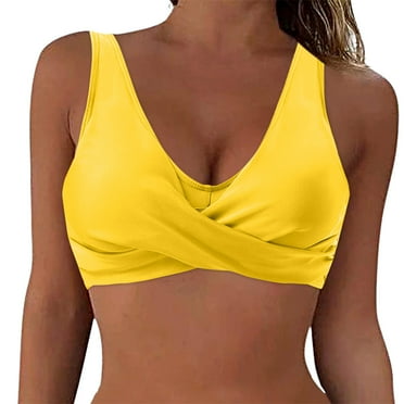 JDEFEG Swimsuit Coverup for Women Cute Women Lace up Swimwear Tops Underwire Full Coverage Bikini Top Push up Swim Crop Top Tie Back Bathing Suit Tops Yellow Size S