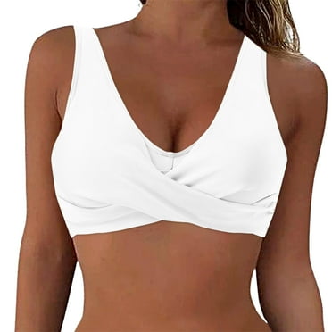 JDEFEG Swimsuit Coverup for Women Cute Women Lace up Swimwear Tops Underwire Full Coverage Bikini Top Push up Swim Crop Top Tie Back Bathing Suit Tops White Size M