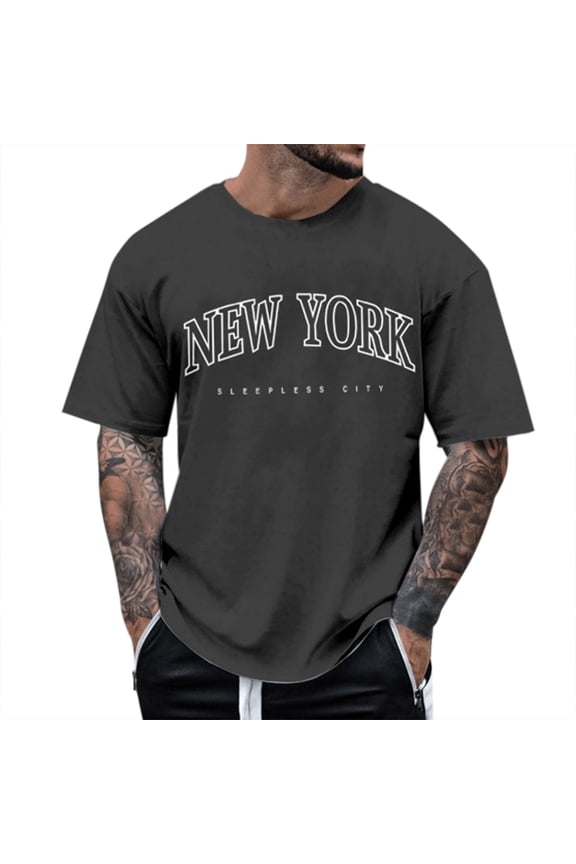 T Shirts for Men Long Sleeve Compression Men Male Summer Beach Letter Print T Shirt Blouse Short Sleeve O Neck Tops T Shirt Tights Men Mens Tops Polyester,Spandex Dark Gray L