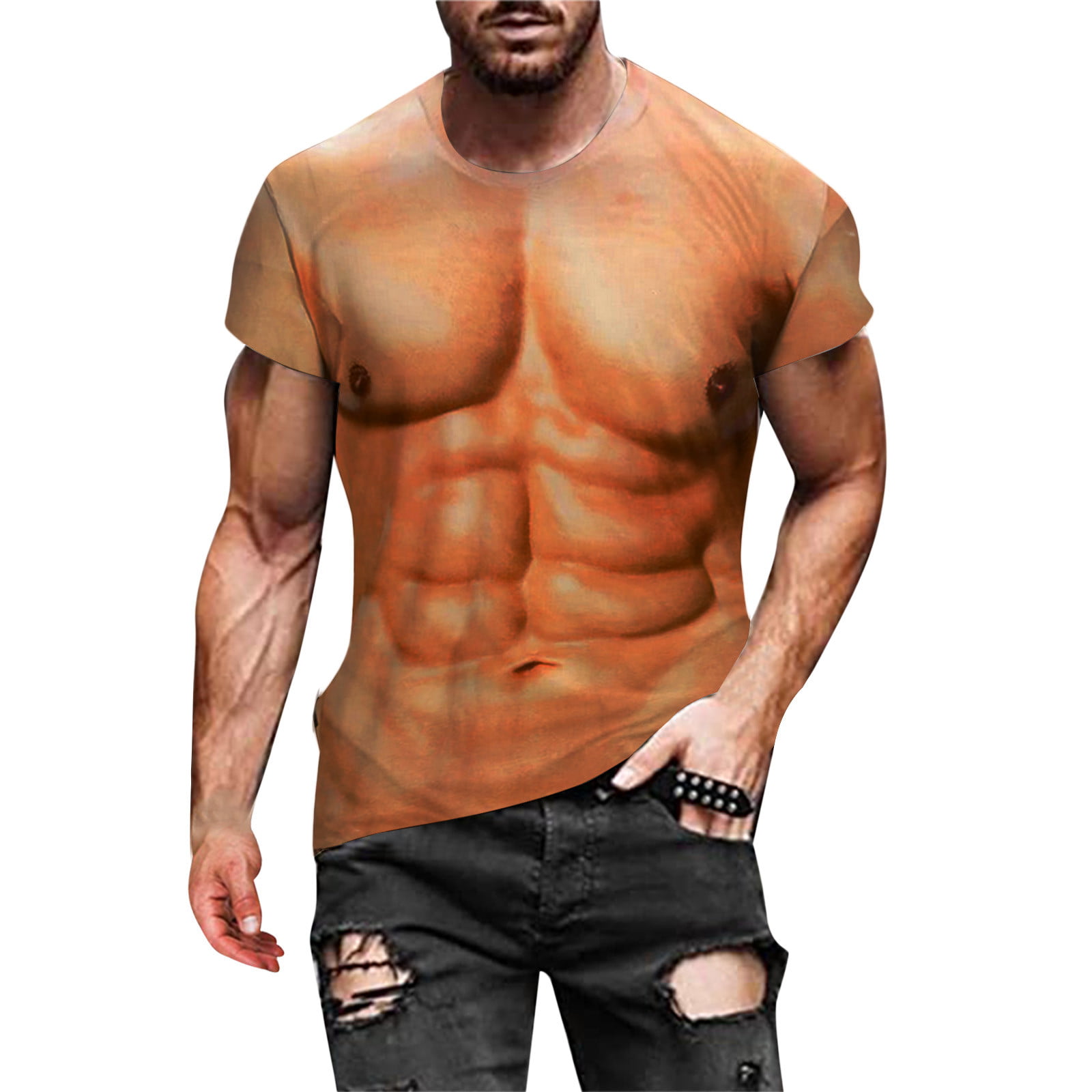 Outfmvch Men's Fashion Casual 3D Digital Printing Muscle Exercise Fitness  Short Sleeve Soft Wash Dress Shirt Mens, Brown, Small : :  Clothing, Shoes & Accessories