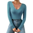 thumbnail image 1 of JDEFEG Thermal Underwear Thermal Underwear for Men Women Casual Solid Color Deep V Neck Stretch Knit Long Sleeve Top Lined Leggings Women Polyester Blue, 1 of 4