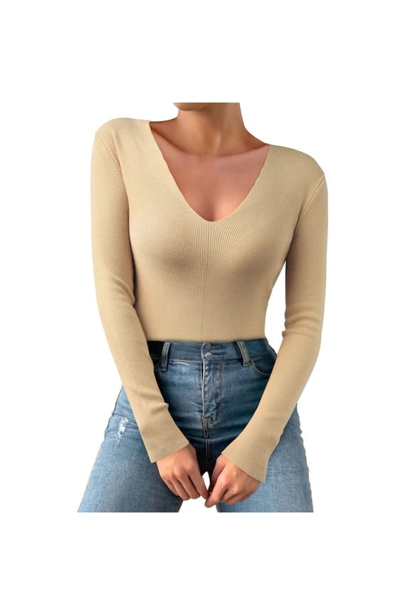 Thermal Underwear Women Long Underwear Women Casual Multicolor Basic Round Neck Solid Color Knit Long Sleeve Bodysuit Top Polyester White