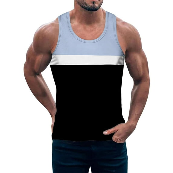 JDEFEG Top Men Spaghetti Strap Men Summer Striped Casual Beach Top Shirt Elegant Sports Sleeveless Beach Shirt Top Loose Tank Top Mens Solid Tank Swim Tee Shirt Polyester,Spandex Black L