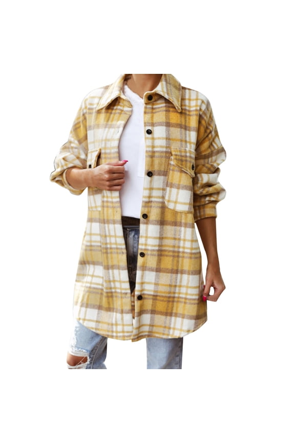 Tunic Shirt for Leggings Women'S Flannel Plaid Light Weight Thin Jacket Shirts Raglan Long Sleeve Button Down Chest Pocketed Shirts Coats Shacket Us Academy Shirt Womens Yellow Xl