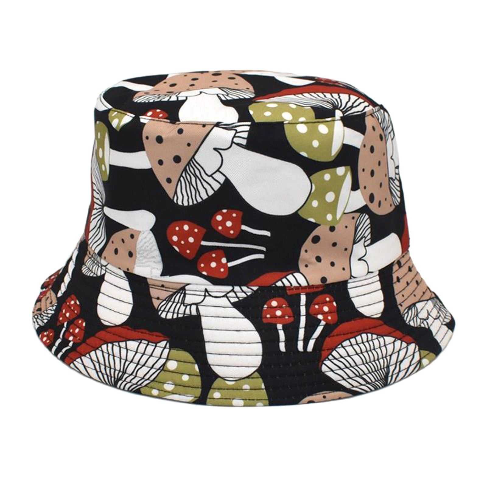 JDEFEG Umbrella Mushroom Pattern Fisherman Hat Men and Women Outdoor  Leisure Sun Hat Cartoon Foldable Sun Pot Hat Big Hats for Women Black