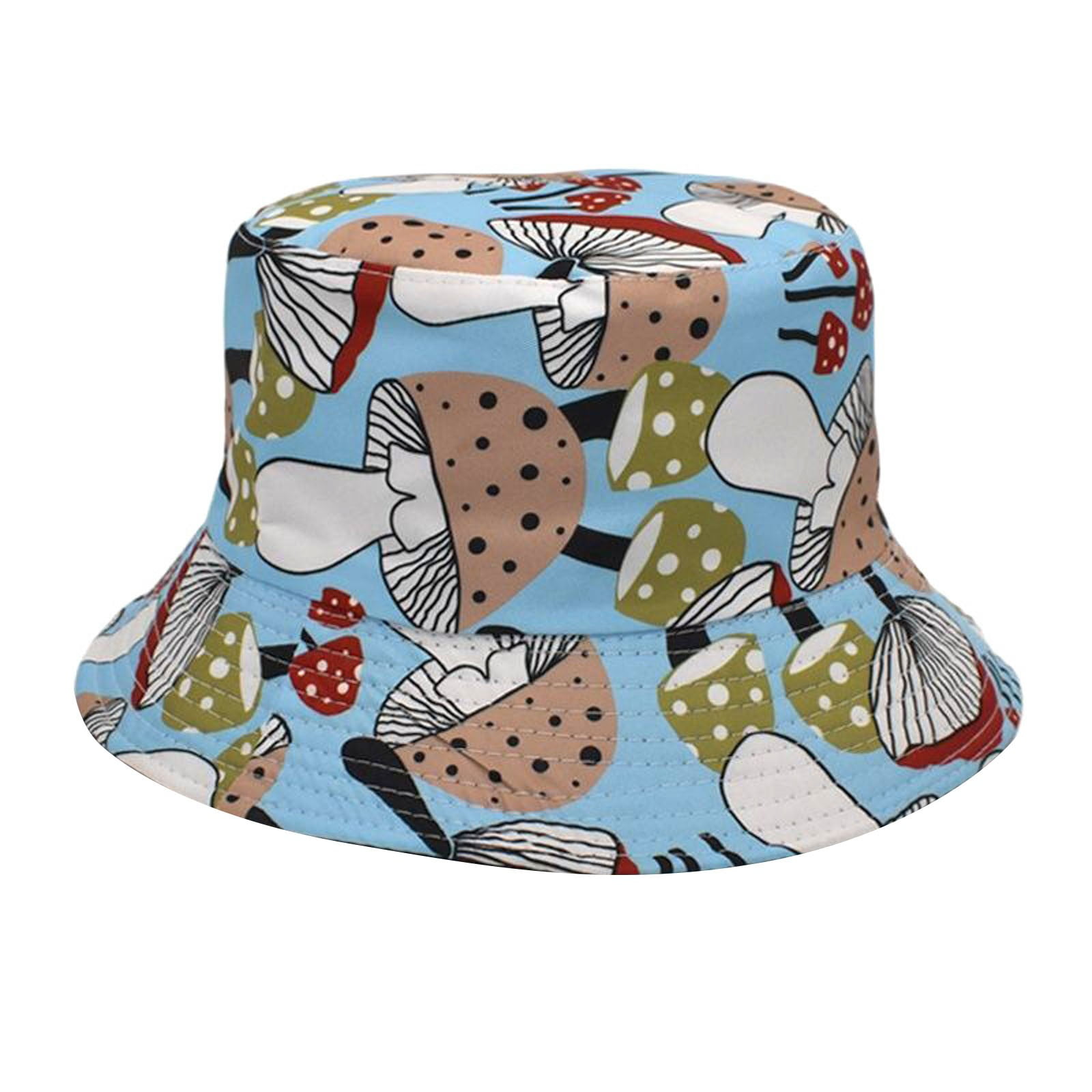 JDEFEG Umbrella Mushroom Pattern Fisherman Hat Men and Women Outdoor  Leisure Sun Hat Cartoon Foldable Sun Pot Hat Big Hats for Women Sky Blue