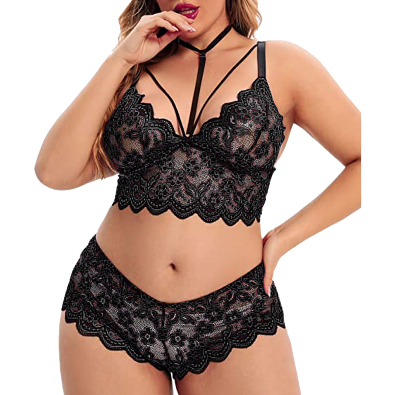 ohmydear Lace Sexy Lingerie Sets for Women Plus Size Bra and Panties Set  Embroidery Ladies Underwear Sexy Knickers Sets 2 Piece Nightwear Uk 8-22  Black : : Fashion