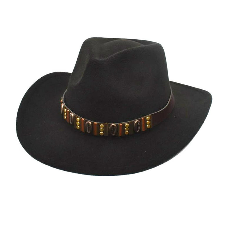 Men's Casual Wool Western Cowboy Hat Solid Black. Wide