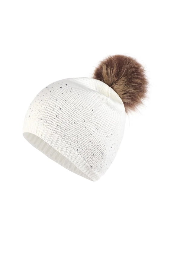 Winter Hats for Girls 6 Years Old Cap Keep Hairball Wool Winter Cute Baby Hat Knitting Hemming Warm Rhinestone Kids Hat Organic Baby Girl Hats Kintted White