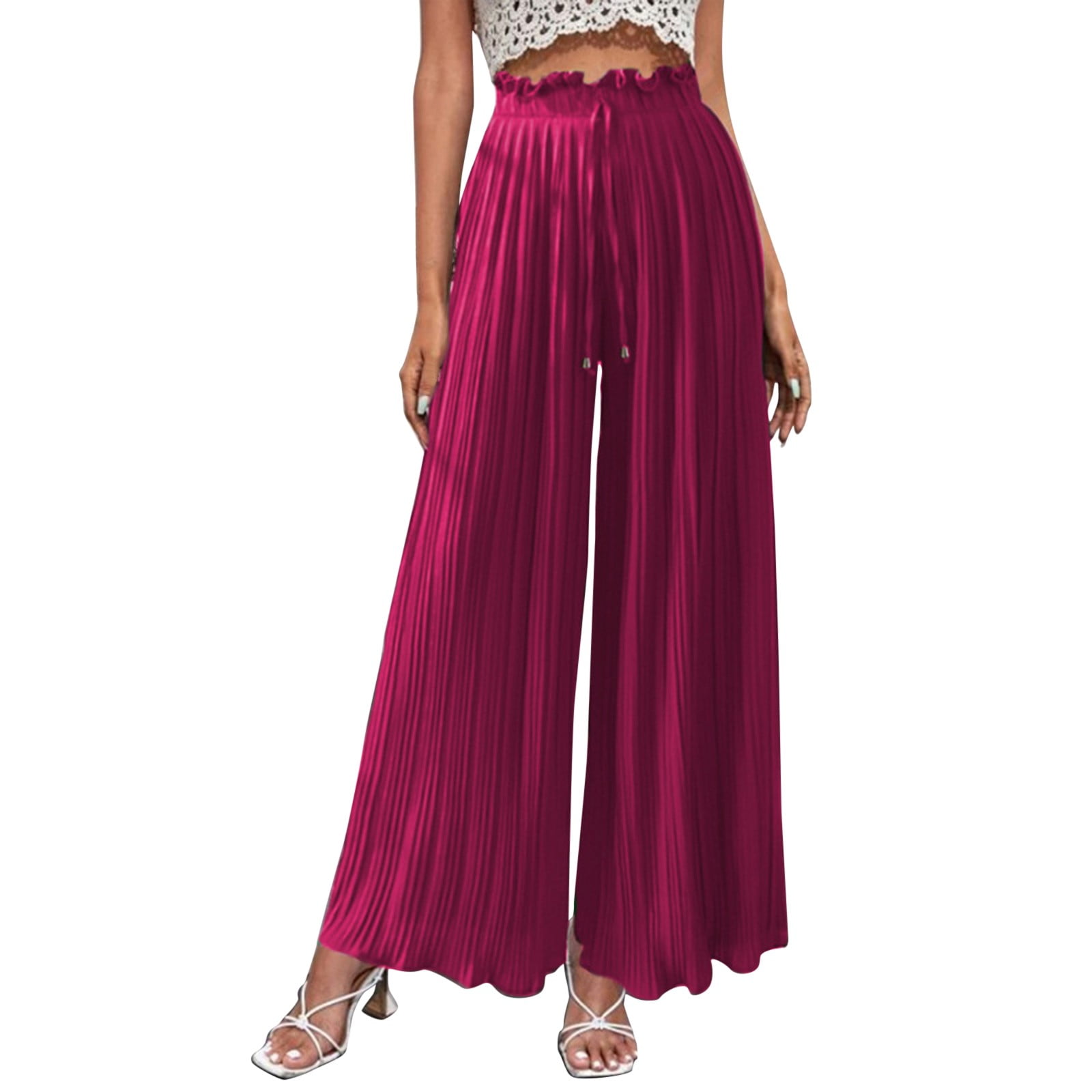 JDEFEG Women Casual Pants Elastic Waist Womens Wide Leg