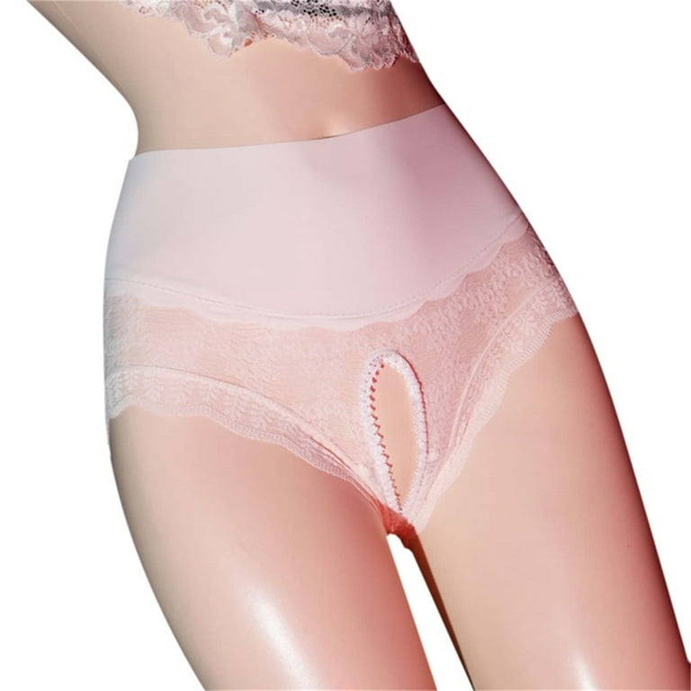 Lace high-waisted panties with satin waistband in White for Women