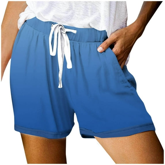 JDEFEG Women Shorts Elegant Women's Fashionable Printed Drawstring Shorts Summer Elastic Waist Casual Lightweight with Pockets 2 Blue Size Xl
