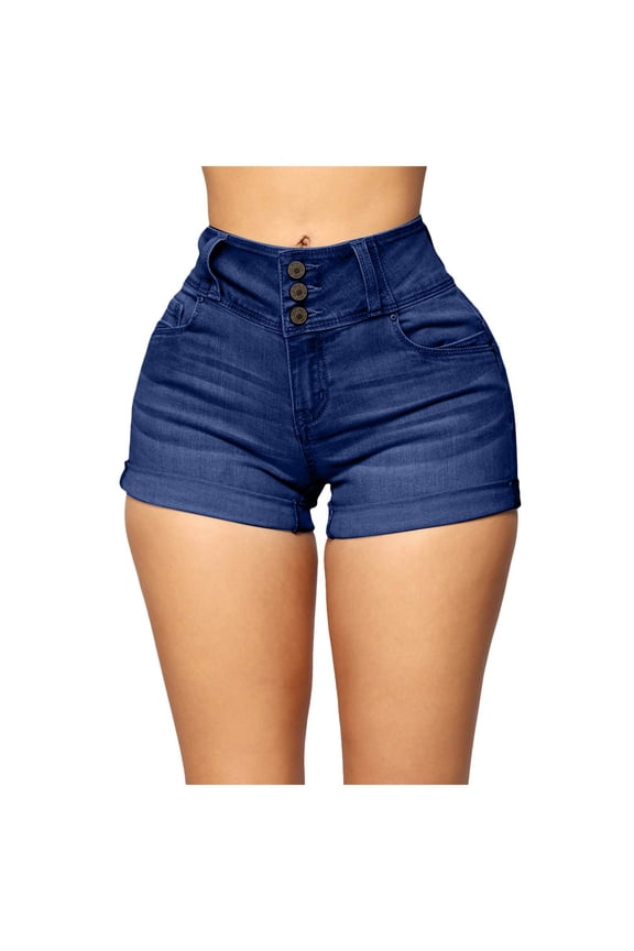 Women Shorts Mid Rise Ripped Jean Shorts Stretchy Hot Short Jeans High Waisted Trendy Button Fly Patch Pocket Side Split Casual Summer Stretchy Denim Shorts Dark Blue Size Xxl