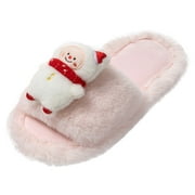 JDEFEG Women Slippers Winter Fuzzy Wool Fashion Pattern Cartoon Christmas Decoration Cute Autumn Winter Comfortable Dressy Thickened Warm Indoor Shoes Pink Size 39