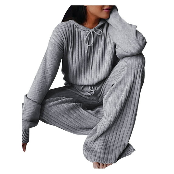 JDEFEG Women Two Piece Sleeve Two Loose Sport Color Solid Casual Casual Women's Hooded Piece Long Women Suits & Sets Plus Size Suit Pants for Women Polyester Grey M