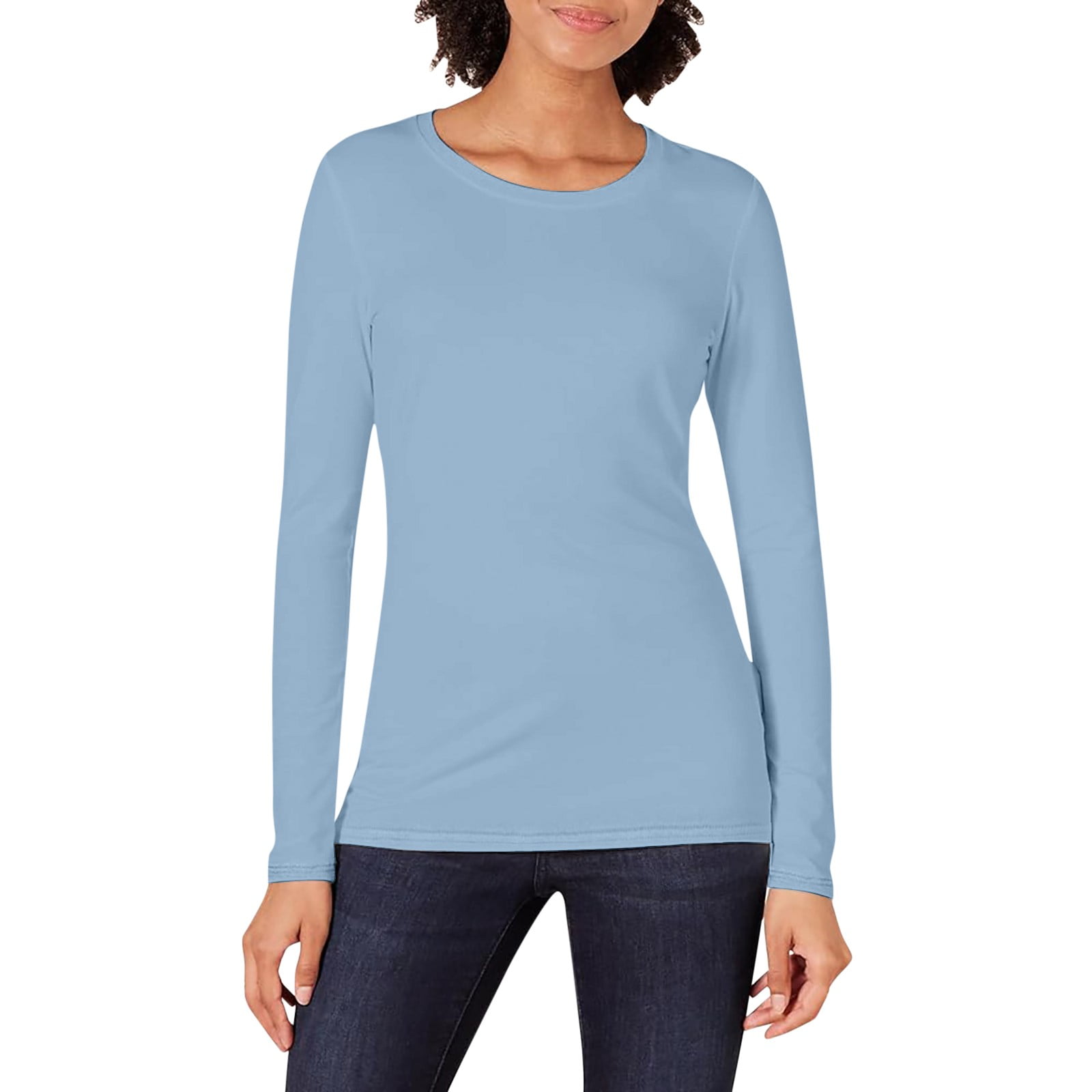 JDEFEG Women's Classic Fit Long Sleeve Tops Crew Neck Solid JDEFEG Women's Classic Fit Long Sleeve Tops Crew Neck Solid
