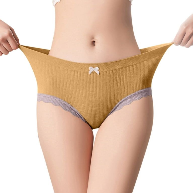 JDEFEG Womens Breathable Underwear Women Lace Panties Mid Waist Breathable  Comfortable Cotton Crotch Briefs Fit for Panties Size 13 Nylon,Spandex  Yellow One Size 