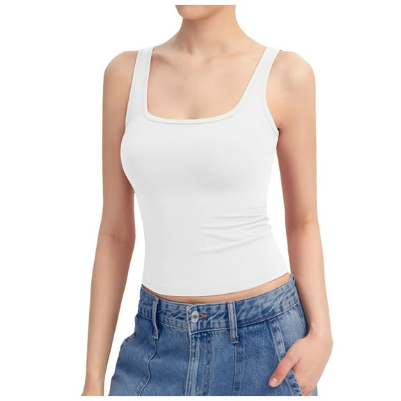 JDEFEG Womens Camisole Tank Tops Relaxed Fit Women's Square Neck Tank Top Sleeveless Double Lined Basic Tee Tops Workout Camisole Tops for Women Undershirts White Size Xxl