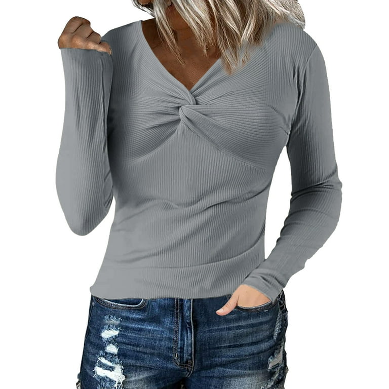 JDEFEG Womens Cotton Long Sleeve T Shirt Womens V Neck Shirts Long Sleeve  Blouse Button Shirts Knit Shirt Casual PlaIn Tops Today Show Finds Womens