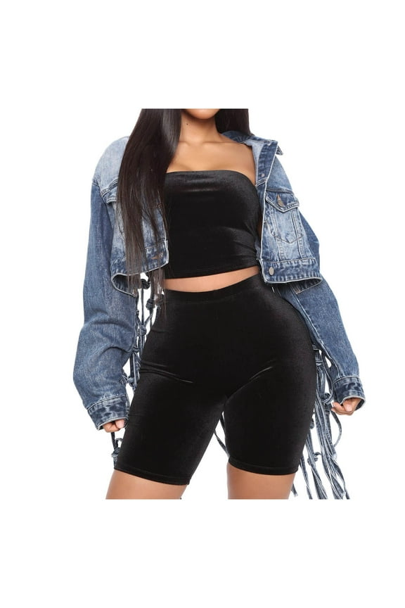 Womens Edgy Jacket Women Personalized Solid Button Up Lapel Long Sleeve Knot Tassel Back Crop Denim Coat Jean Jacket Denim Jackets for Women Under 15 Polyester Blue Xl