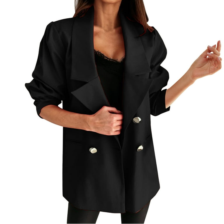 JDEFEG Womens Jacket Heavy Women's Casual Light Weight Thin Jacket Slim  Coat Long Sleeve Blazer Office Business Pockets Coats Jacket Woman Winter