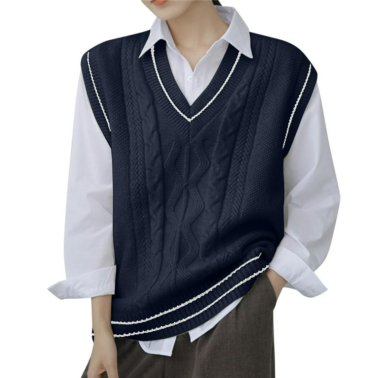 トップス OVERSIZED HIGH NECK DS KNIT VEST Women's Turtleneck Cable Knit Sweater Vest Casual Sleeveless