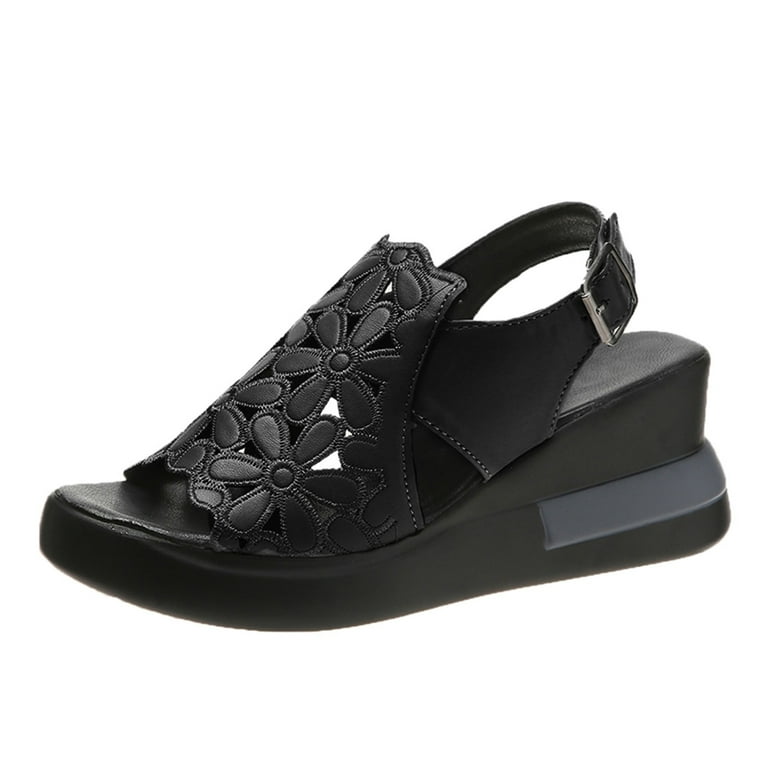 JDEFEG Womens Memory Foam Sandals Size 6 Women S Summer Platform Wedge Heel Sandals Comfortable Leather Sandals Peep Toe Wedges Wedges Heels Black 37