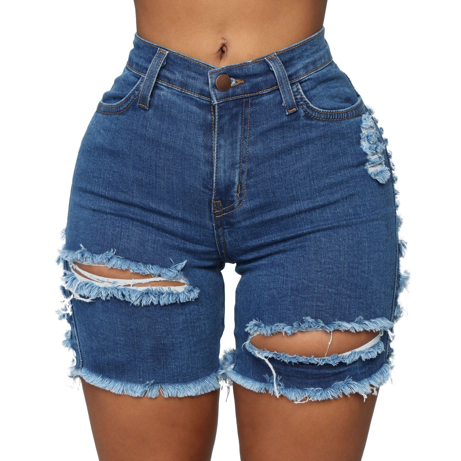 Stretchy Bermuda Jean Shorts for Women High Rise Distressed Ripped Hemline  Casual Loose Summer Denim Shorts (Blue, S) at Amazon Women's Clothing store