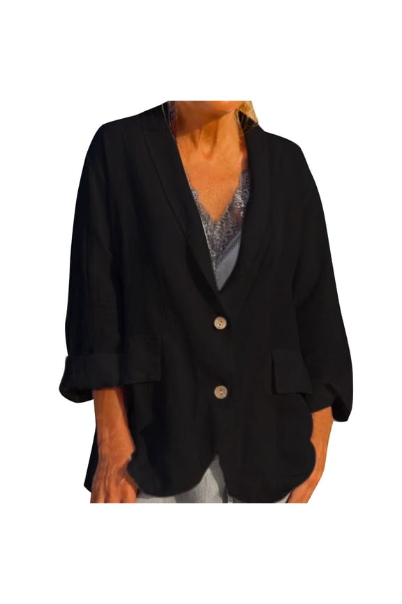 Womens Plus Size Winter Coats 3X Women Fashion Solid Open Front Long Sleeve Pocket Suit Button Linen Outerwear Coat Womens Tall Coats Cotton Blend Black L