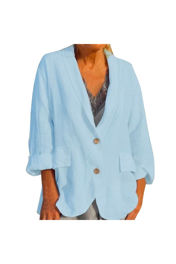 Womens Plus Size Winter Coats 3X Women Fashion Solid Open Front Long Sleeve Pocket Suit Button Linen Outerwear Coat Womens Tall Coats Cotton Blend Sky Blue Xxl