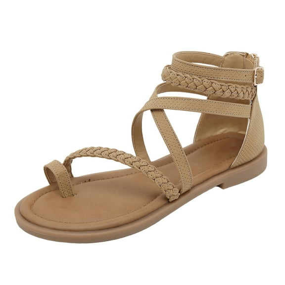 JDEFEG Womens Sandals Fashion Slides Wedges Heels with Arch Support Comfortable Sandals Women Flip Flops Dressy Summer Walking Wedge Shoes Khaki Size 7