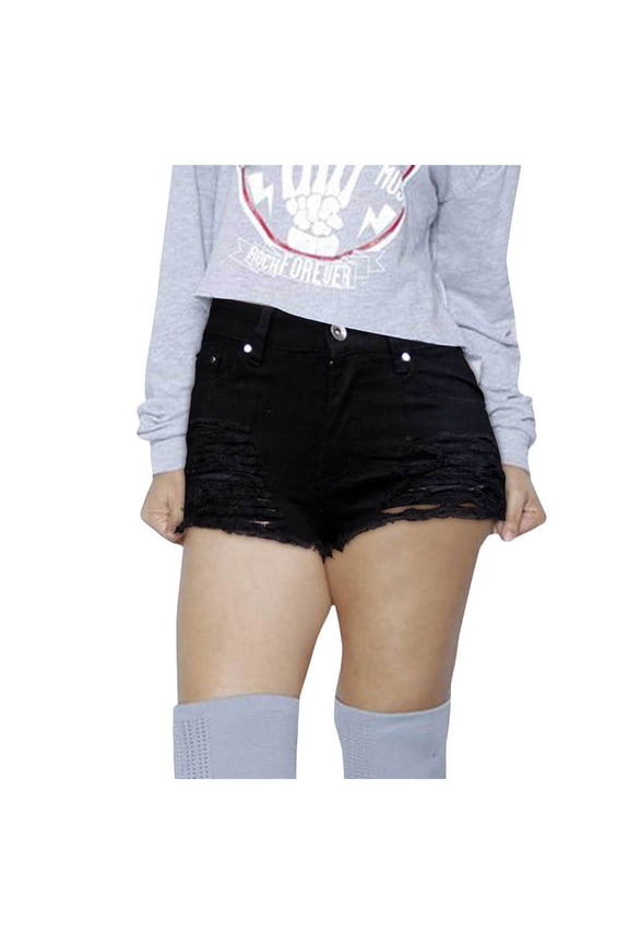 Womens Shorts Mid Rise Ripped Jean Shorts Stretchy Hot Short Jeans Ripped Denim Shorts Mid Rise Body Enhancing Cutoff Distressed Jeans Black Size S
